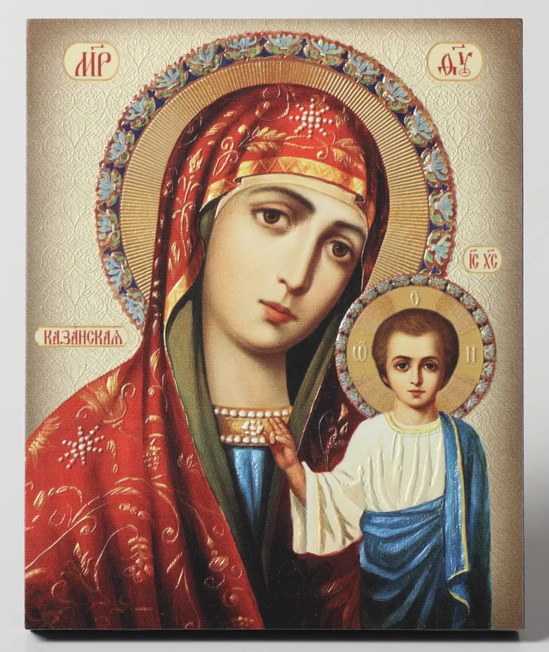 Икона на доске 13х15 объёмная печать, лак Казанская БМ 1