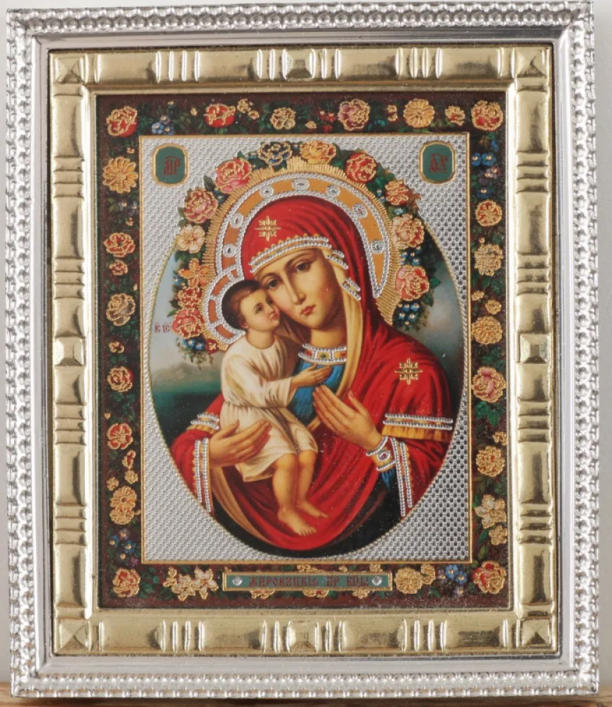 Icon in plastic frame 7×9 metallised Zhirovichi Mother of God