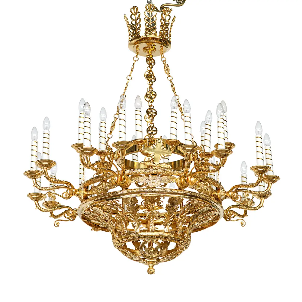 Chandelier 2 tiers 28 candles with seraphim gilding