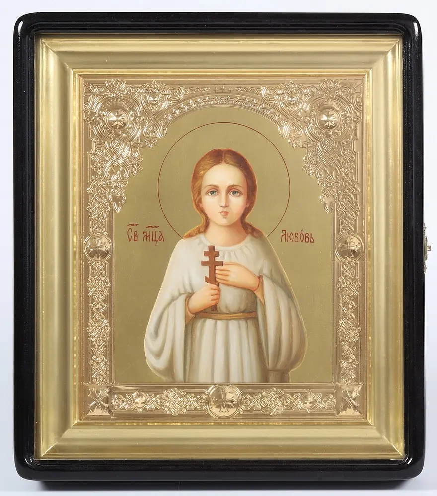 Painted icon in icon case 24×30 oil, openwork frame, gilded background, icon case №1 Love