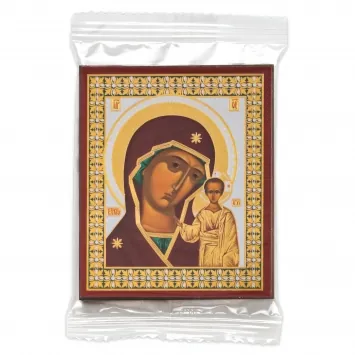Icon on wooden panel 6×9 double embossing, annotation, packaging Kazan Mother of God 8