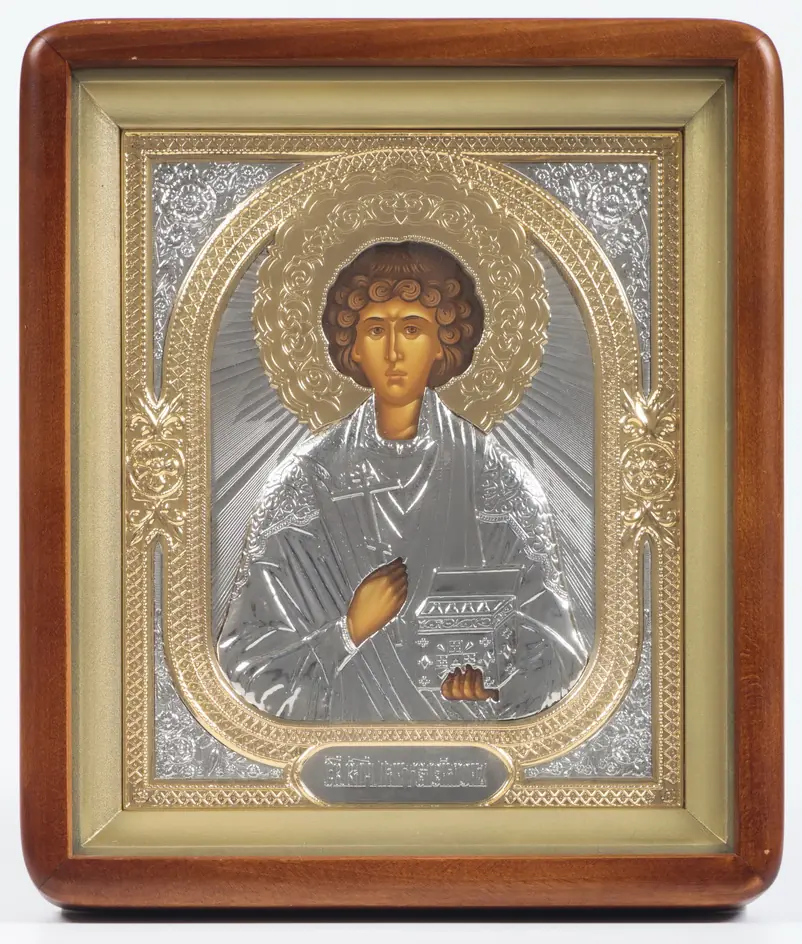 ხატი კიოტში 18×24 ფიგურული, ტემპერა, მოცულობითი მოჭედილობა, ნიკელი, მოოქროვება პანტელეიმონი