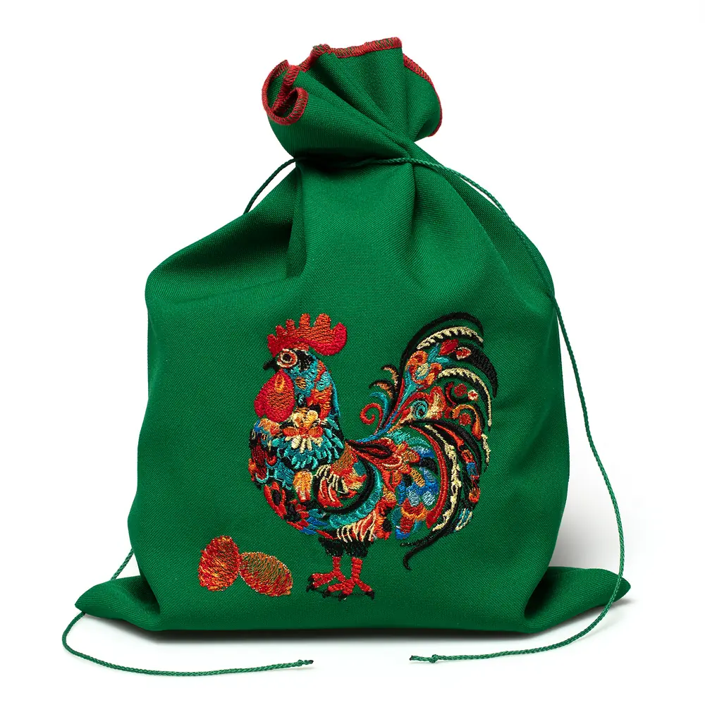 Easter pouch gabardine, machine embroidery 20×27