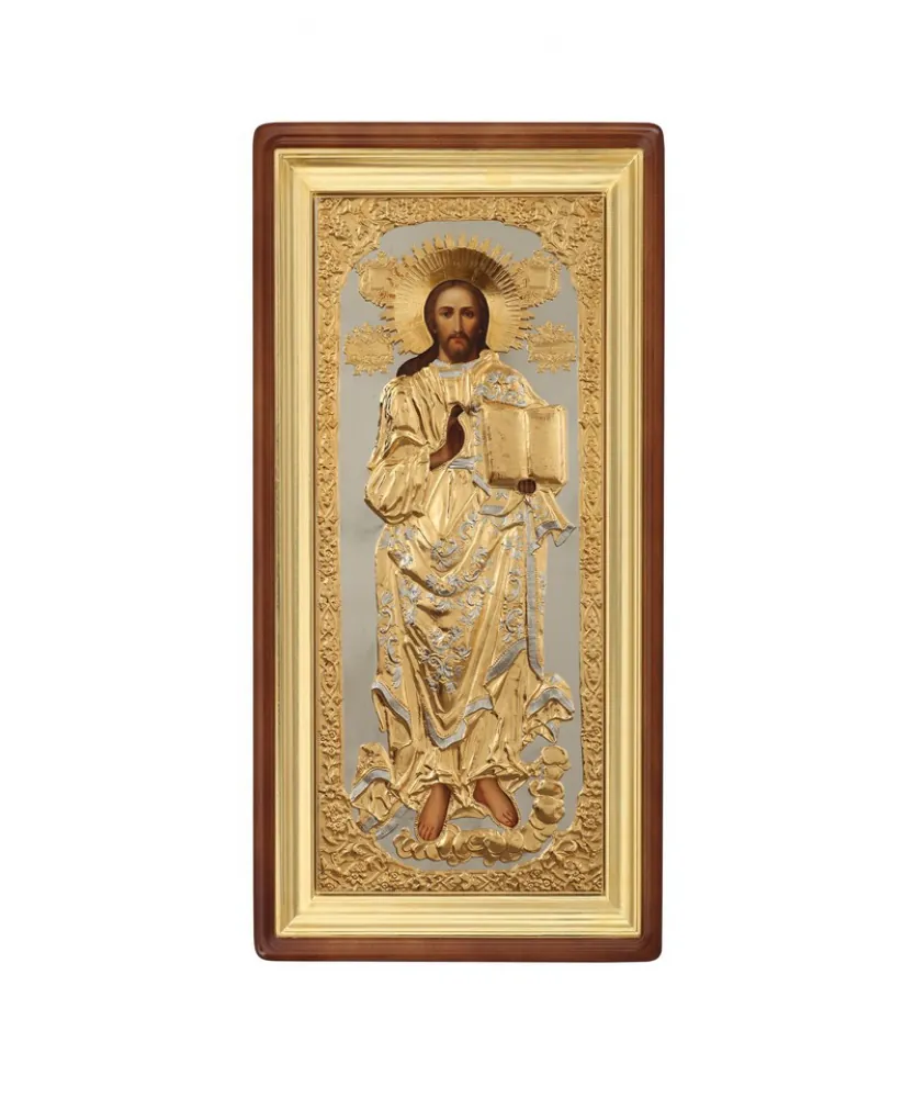 Painted icon in icon case 50×120 oil, riza cover №158, icon case №1 Saviour
