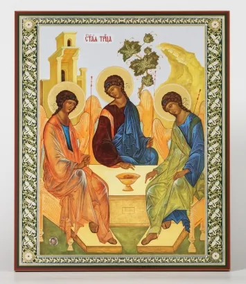 Icon on wooden panel 30×40 double embossing, chipboard, PVC, Trinity (Rublev)