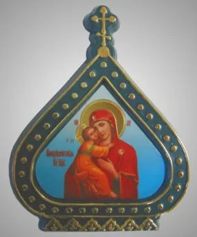 Icon in plastic frame icon dome (light-blue background) Vladimir Mother of God