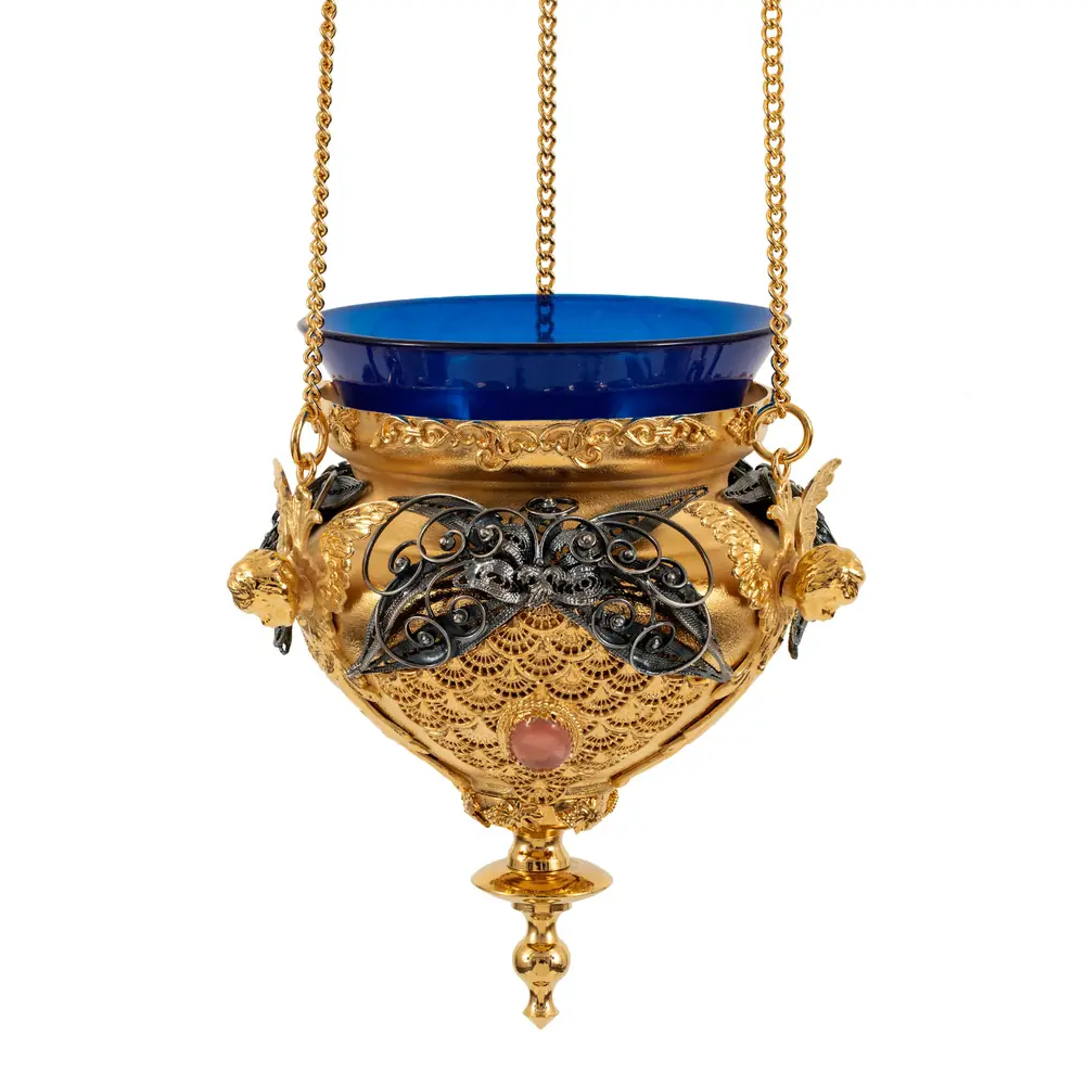 Hanging vigil lamp №71 filigree, casting / gilding, silver plating