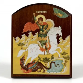 Icon on board 10×12 3D print, arched, varnish Miracle of St George and the Dragon