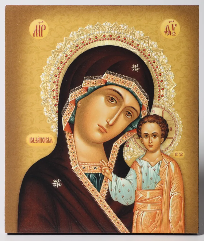 Icon on board 22×26 3D print, varnish Kazan Mother of God icon-painted №1