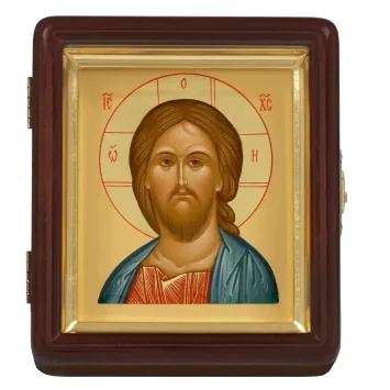Икона живописная на доске в киоте 11х13 темпера, золоченый нимб, ковчег, киот №1 Спаситель, 05700