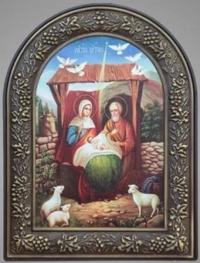 Icon in plastic frame 18×24 arched patination Nativity of Christ 5