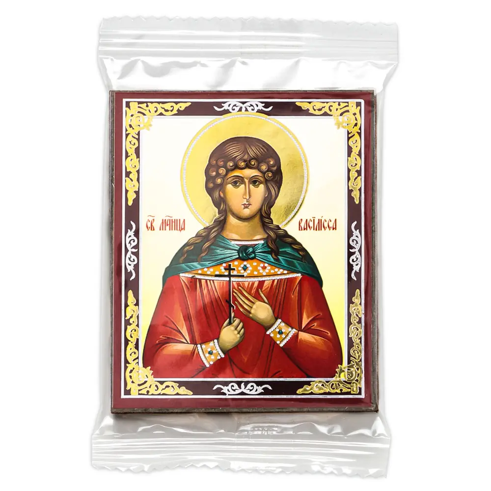 Icon on wooden panel 6×9 double embossing, annotation, packaging Basilissa of Nicomedia, maiden, Martyr