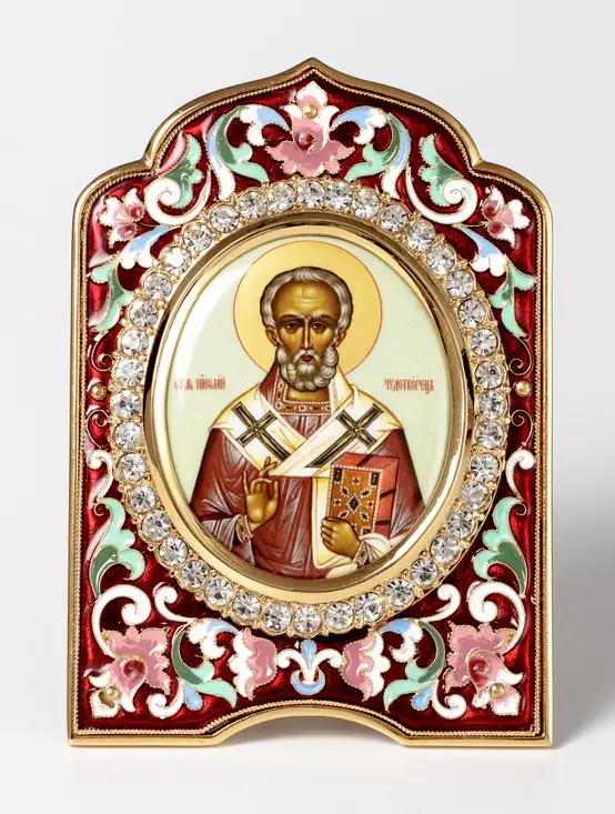 Name-day icon №006 electroforming, enamel, decal / gilding / Nicholas the Wonderworker