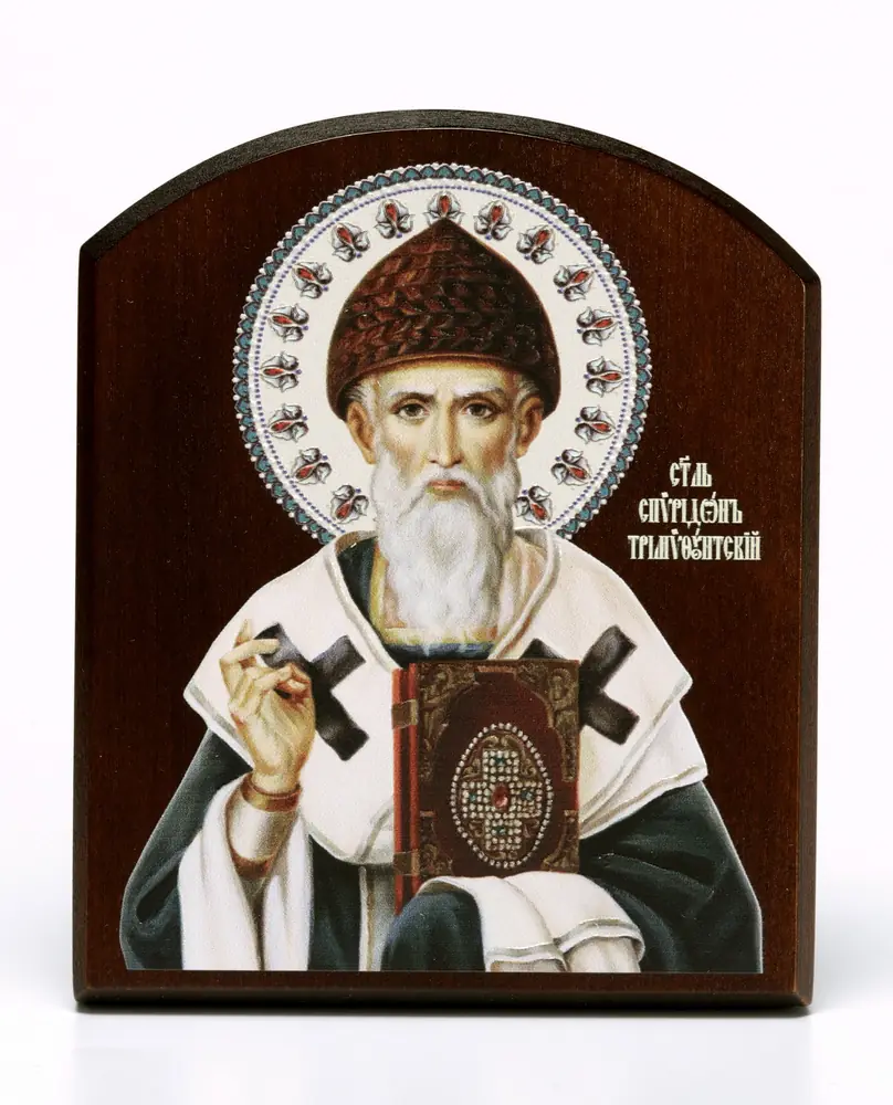 Icon on board 10×12 3D print, arched, varnish Spyridon of Trimythous 2