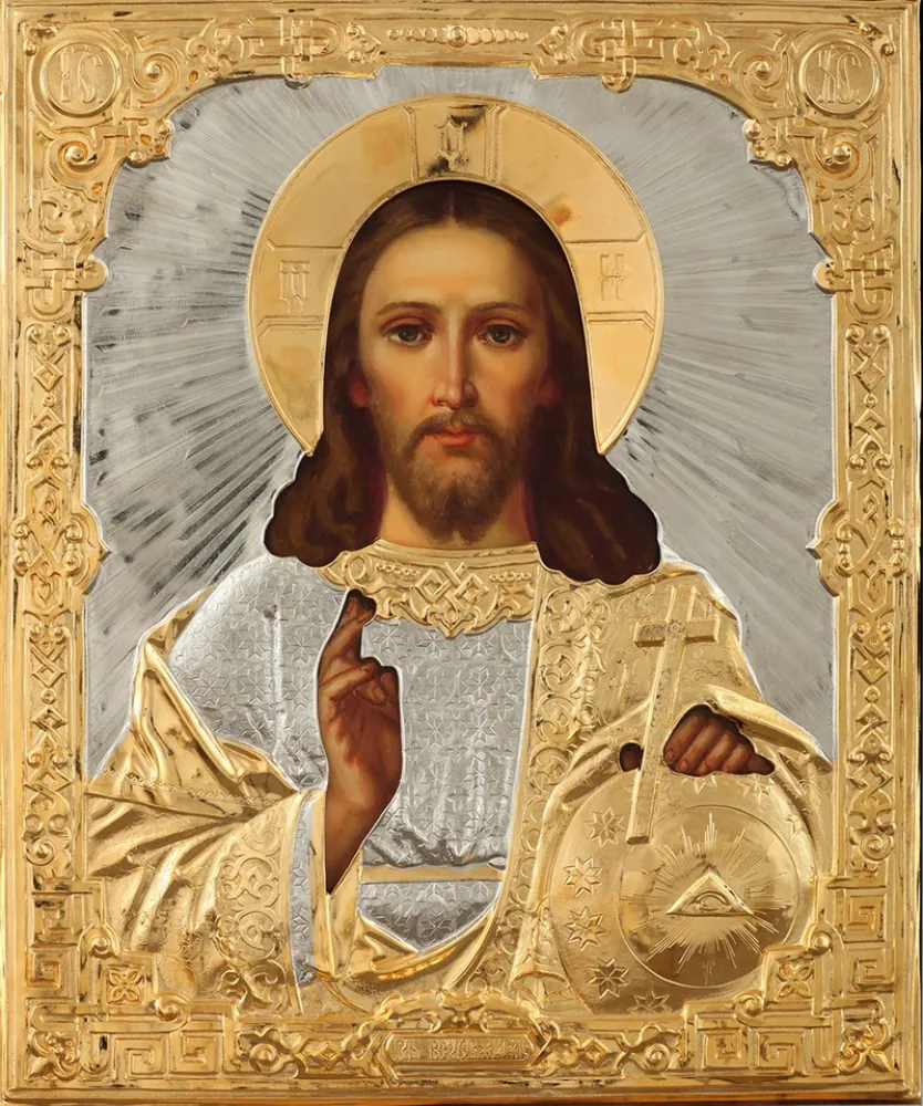 Painted icon of the Saviour 24×30, oil, riza cover №120, gilding