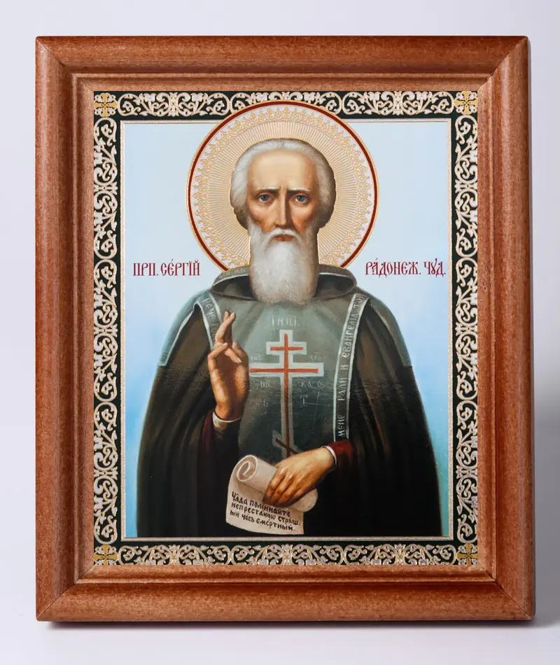 Icon in wooden frame №1 11×13 double embossing Sergius of Radonezh 3