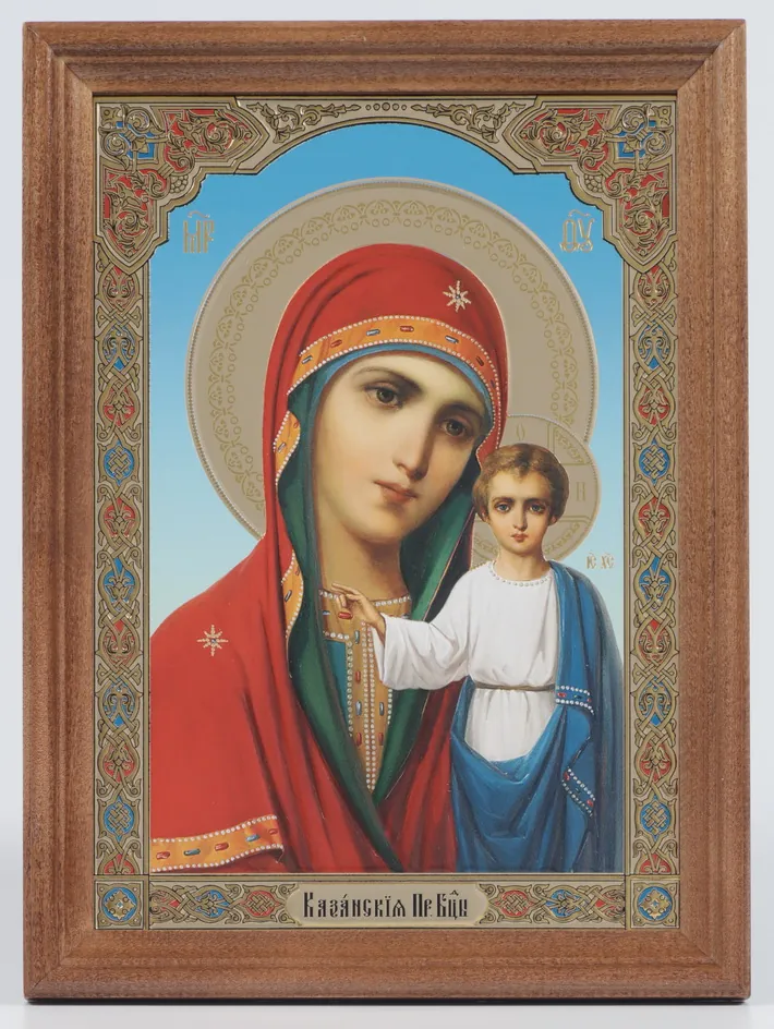 ხატი ხის ჩარჩოში 18×24 რელიეფური ტვიფრი (მინის გარეშე) ყაზანის ღვთისმშობელი