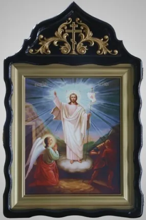 Icon case shaped with carved with finial for an icon 24×30 Resurrection of Christ