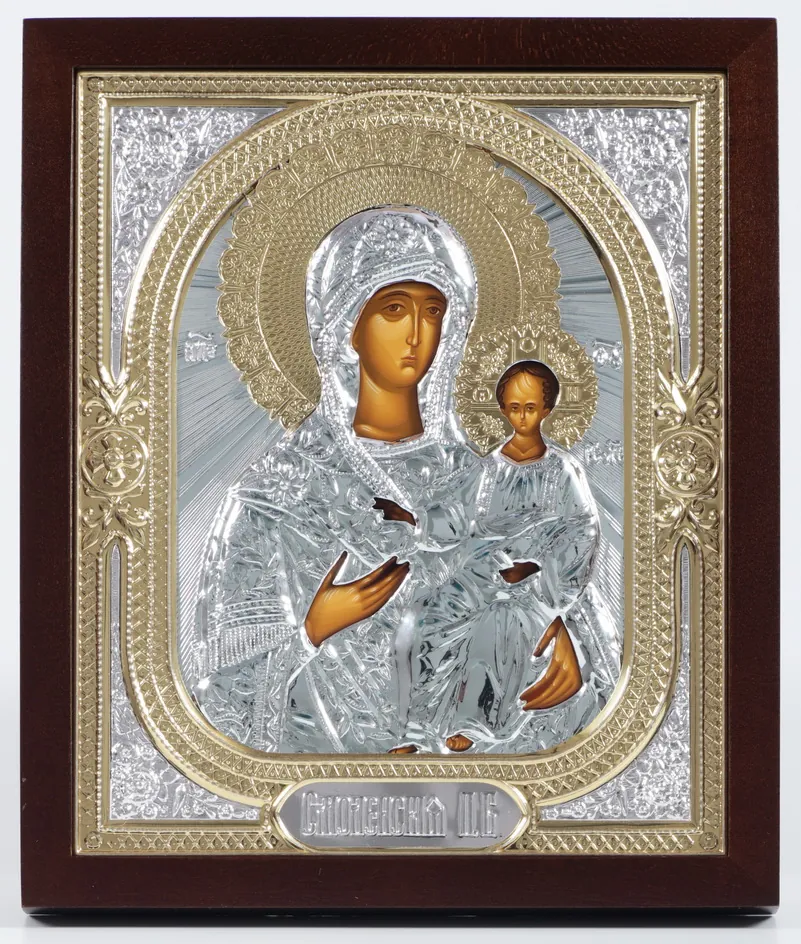 ხატი კიოტში 18×24 ფიგურული №2 ტემპერა, ქვეჩარჩოს გარეშე, მოცულობითი მოჭედილობა №1 სმოლენსკის ღვთისმშობელი