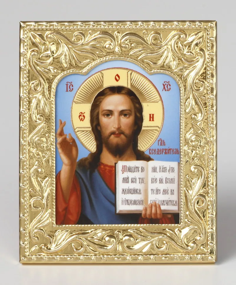 Icon in metal frame 6×7,5 shaped frame №2 on stand Saviour