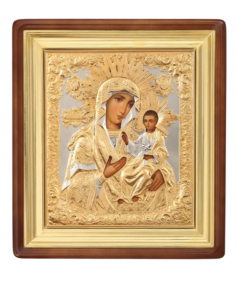 Painted icon in icon case 24×30 oil, riza cover №13, icon case №1 Iveron Mother of God