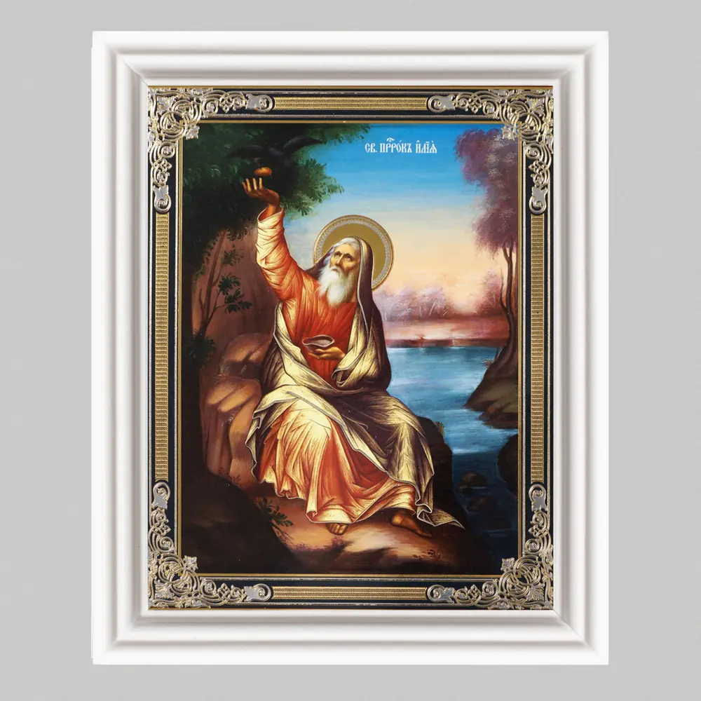 Icon in wooden frame №3 11×13 (white) double embossing Elijah the Prophet 5