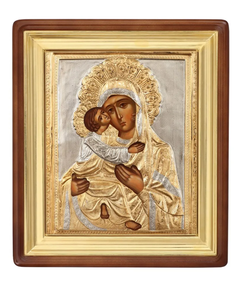 Painted icon in icon case 18×24 oil, riza cover №5, icon case №1 Vladimir Mother of God