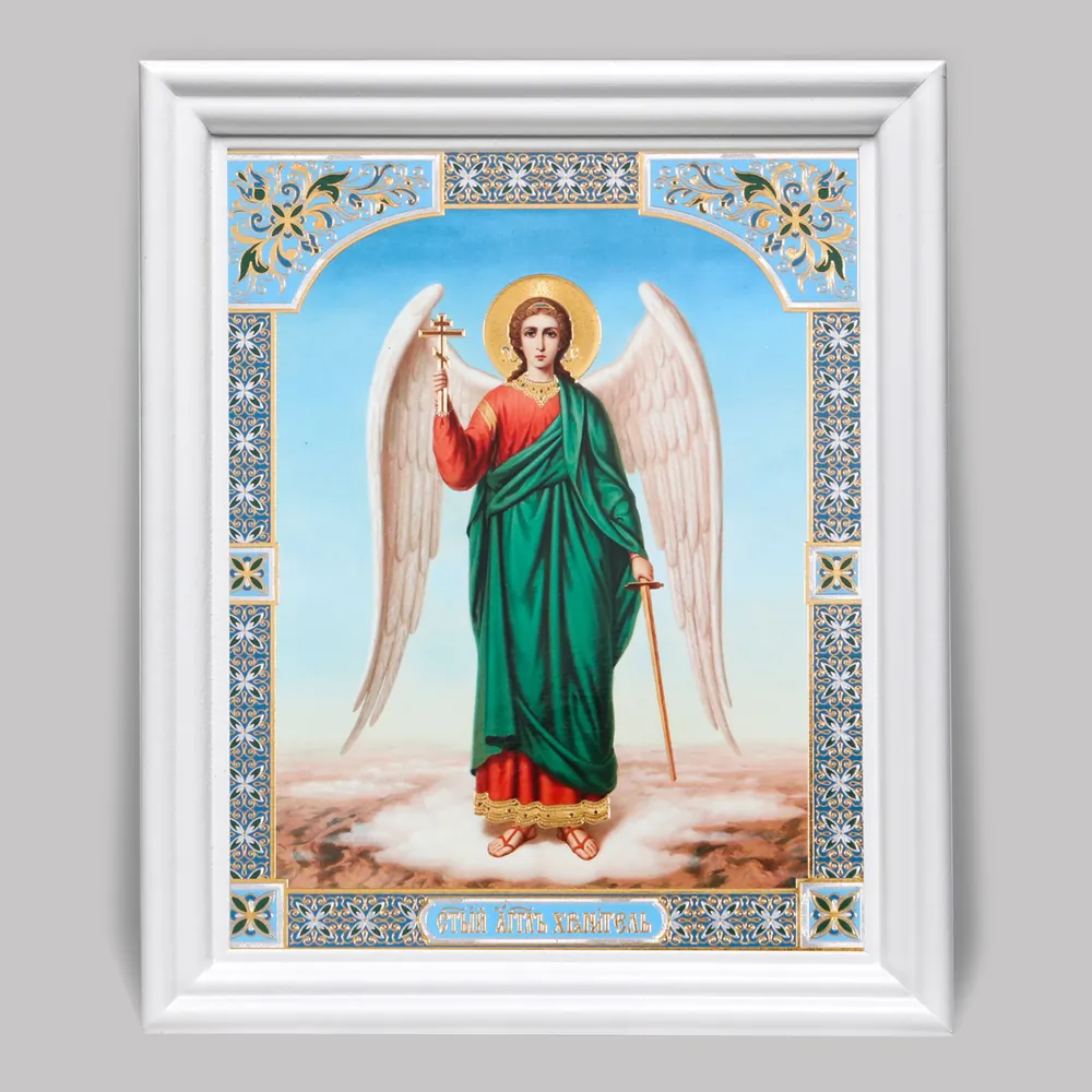 Icon in wooden frame №3 11×13 (white) double embossing Guardian Angel (full-length) №4