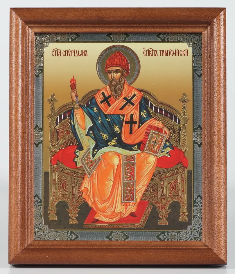 Икона в деревянной рамке №1 11х13 двойное тиснение Спиридон Тримифунтский 3