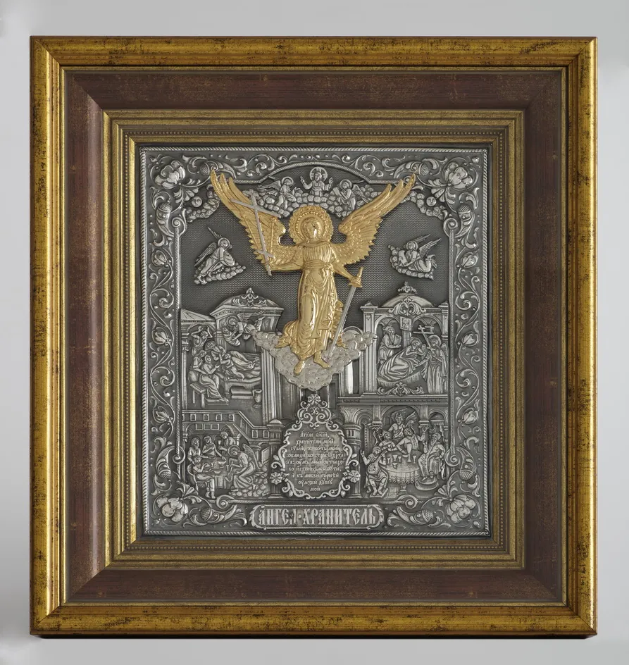 Icon electroforming in icon case 24×30 riza cover №264, niello silver plating, icon case №22 Guardian Angel