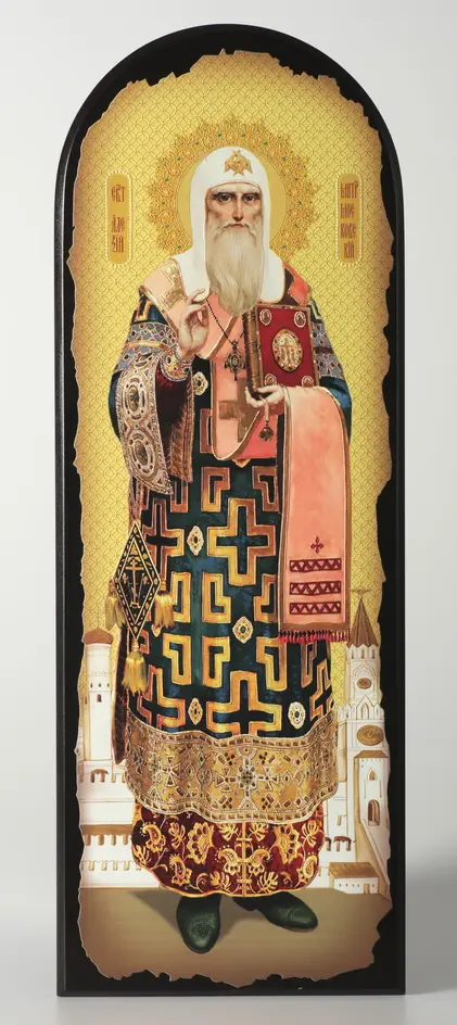 Icon on MDF 18×50 arched, 3D print, varnish Alexis Metropolitan of Moscow