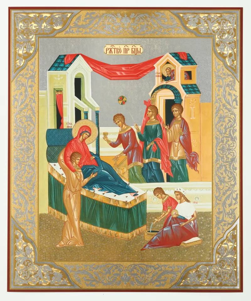 Icon on hardboard №1 30×40 double embossing Nativity of the Theotokos