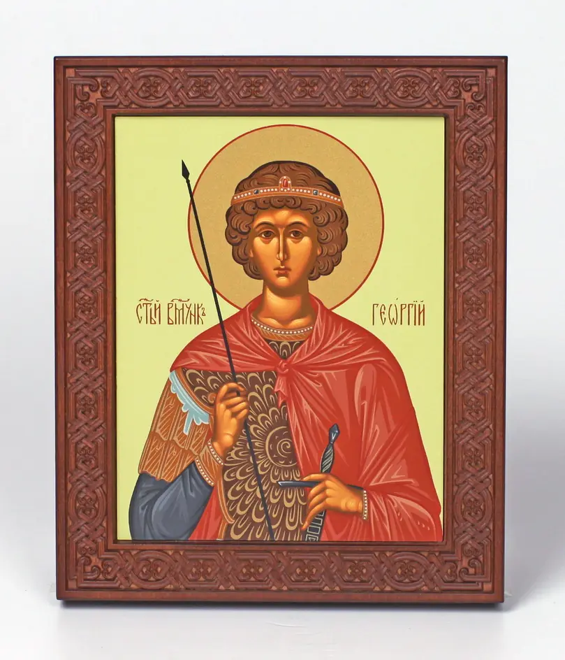Icon on wood 18×22 rolled, recessed field with carved with surround, packaging George the Victorious