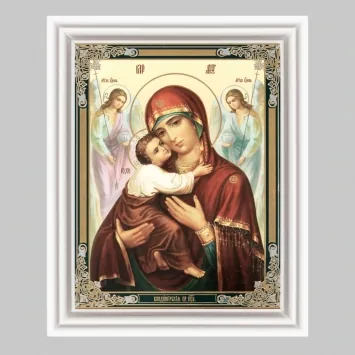 Icon in wooden frame №3 11×13 (white) double embossing Vladimir Mother of God 20