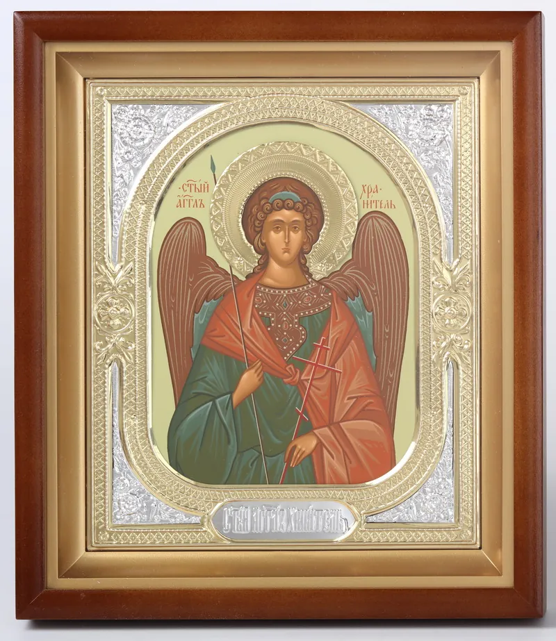 Icon in icon case 18×24 complex, tempera, halo crown, riza frame №1 Guardian Angel