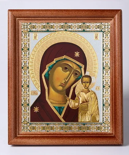 Икона в деревянной рамке №1 11х13 двойное тиснение Казанская БМ 8
