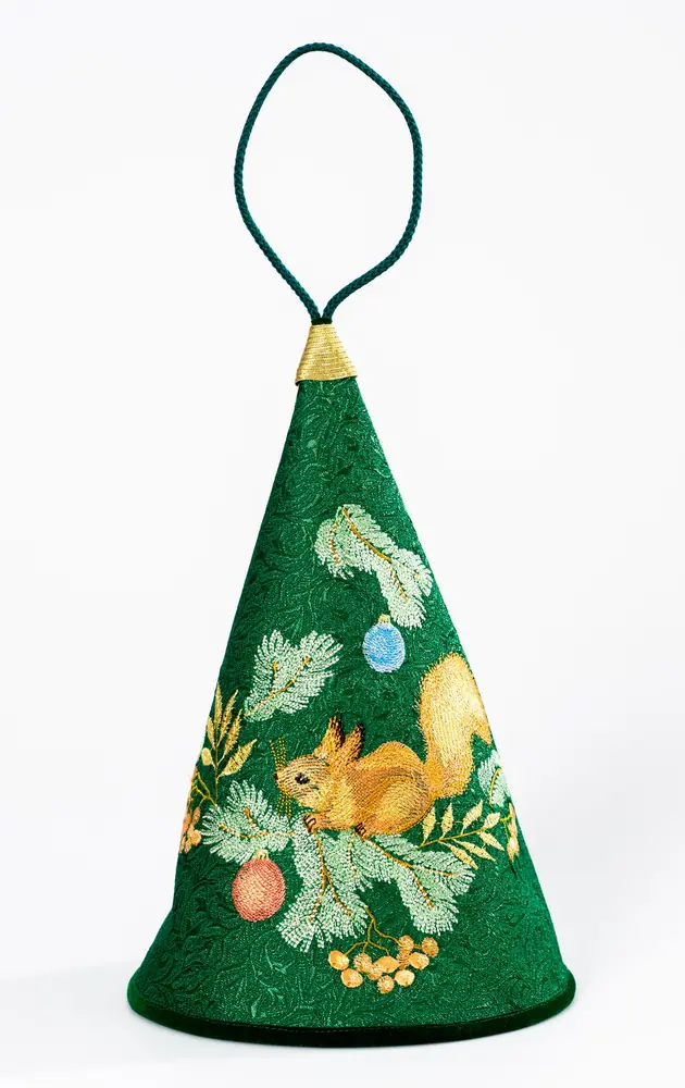 Pouch for Christmas gifts with machine embroidery d 18×28 “Squirrel” green