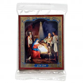 Icon on wooden panel 6×9 embossing, annotation, packaging Nativity of Christ 21