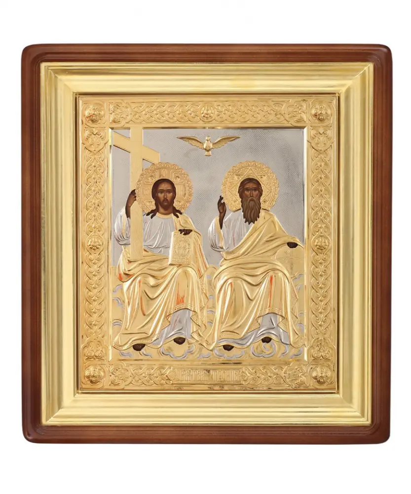 Painted icon in icon case 30×40 oil, riza cover №22, icon case №1 Trinity
