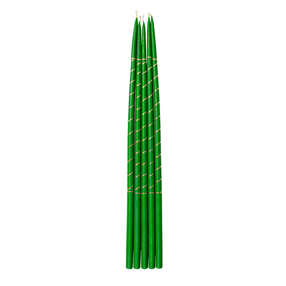 Bishop's candles wax apiary embossing gold (set of 5 candles) green