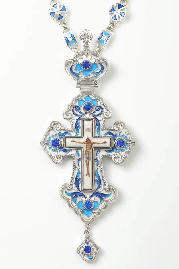 Pectoral cross №42 silver filigree, enamel
