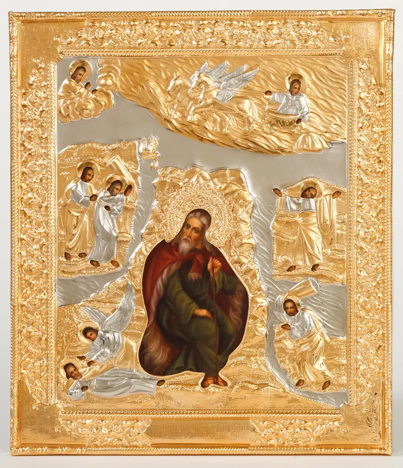 Painted icon the Prophet of Elijah 24×30, oil, riza cover №272, gilding