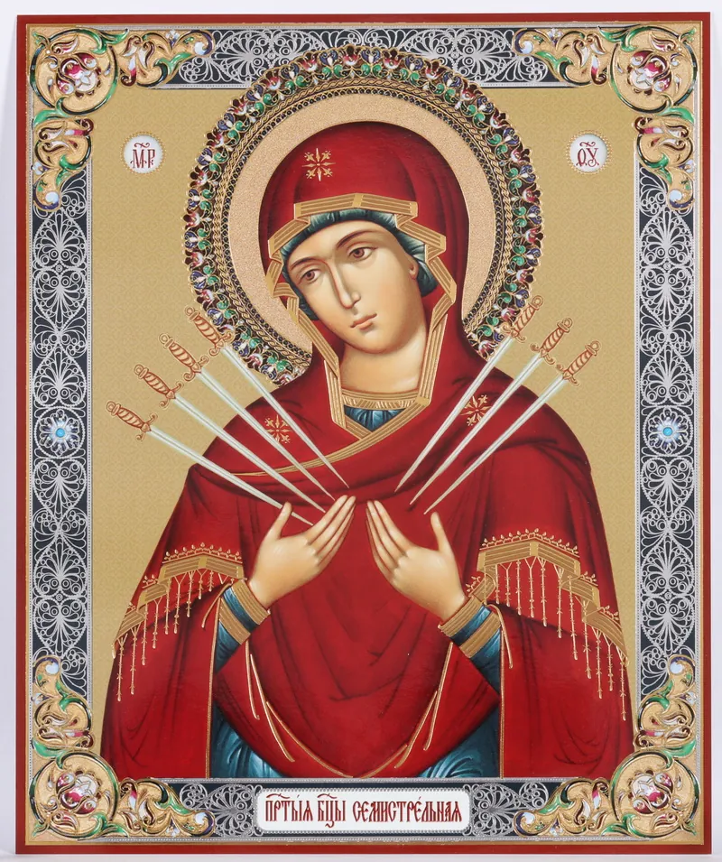 Icon on hardboard №1 18×24 double embossing Seven Arrows Mother of God 2