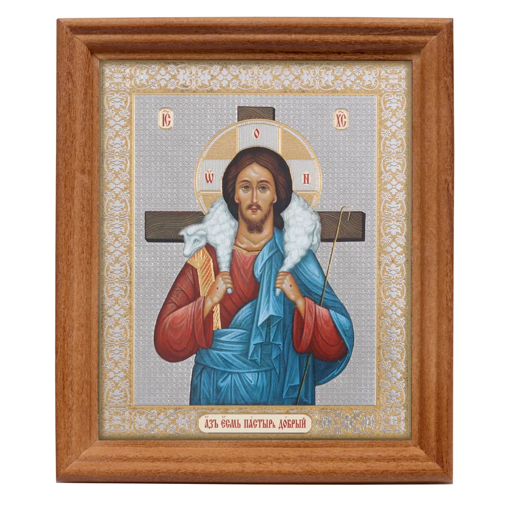 Icon in wooden frame №3 11×13 double embossing Good Shepherd