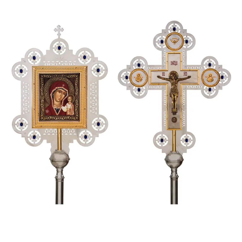Cross-icon №2-5 processional double-sided with electroformed overlay stones patination / gilding