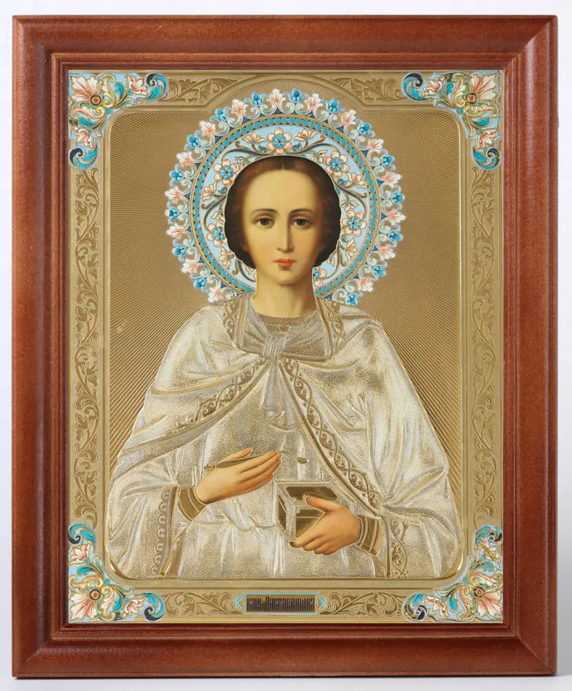 Icon in wooden frame 24×30 blind embossing (without glass) Panteleimon