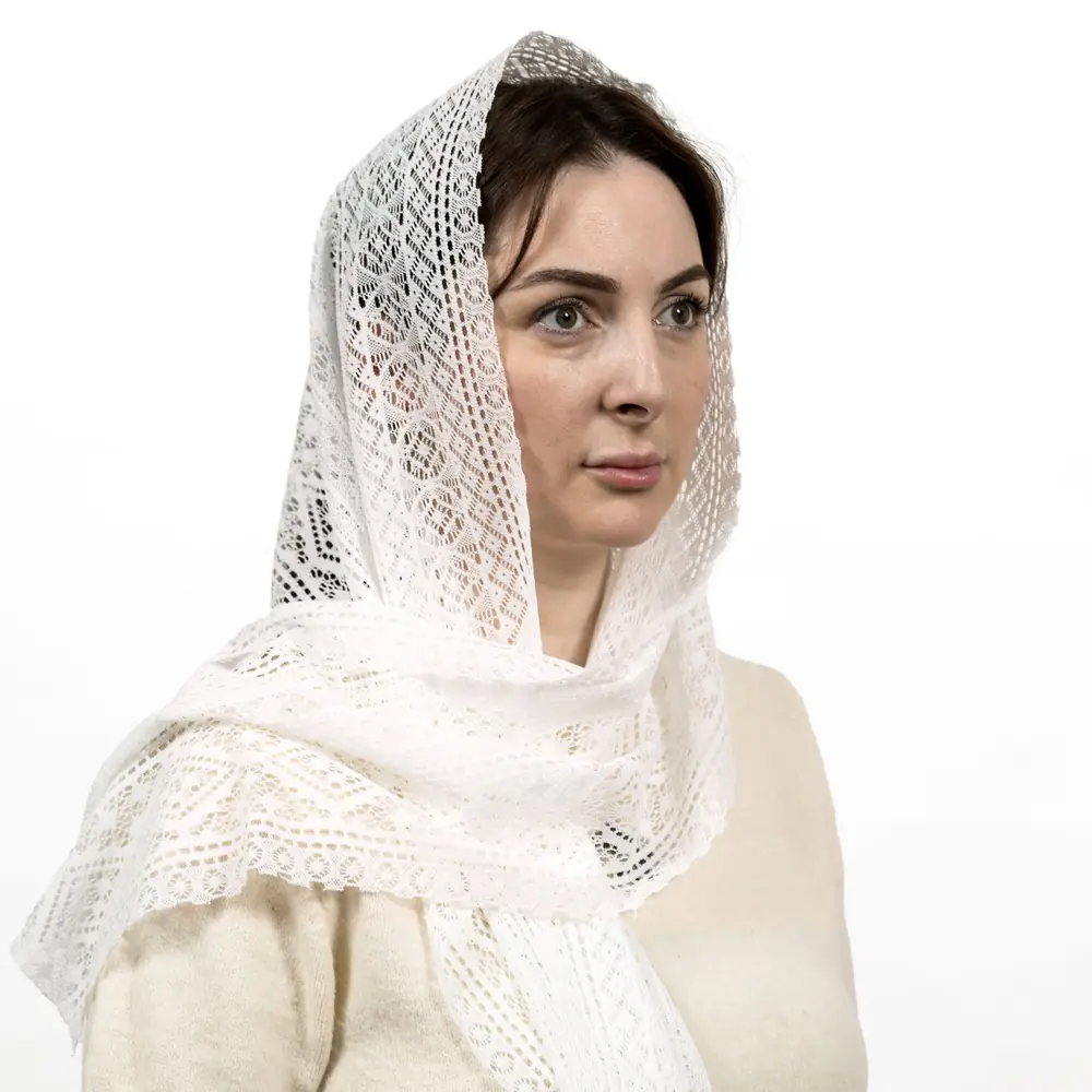 Scarf-cape knitted for church 1,60×0,30 white