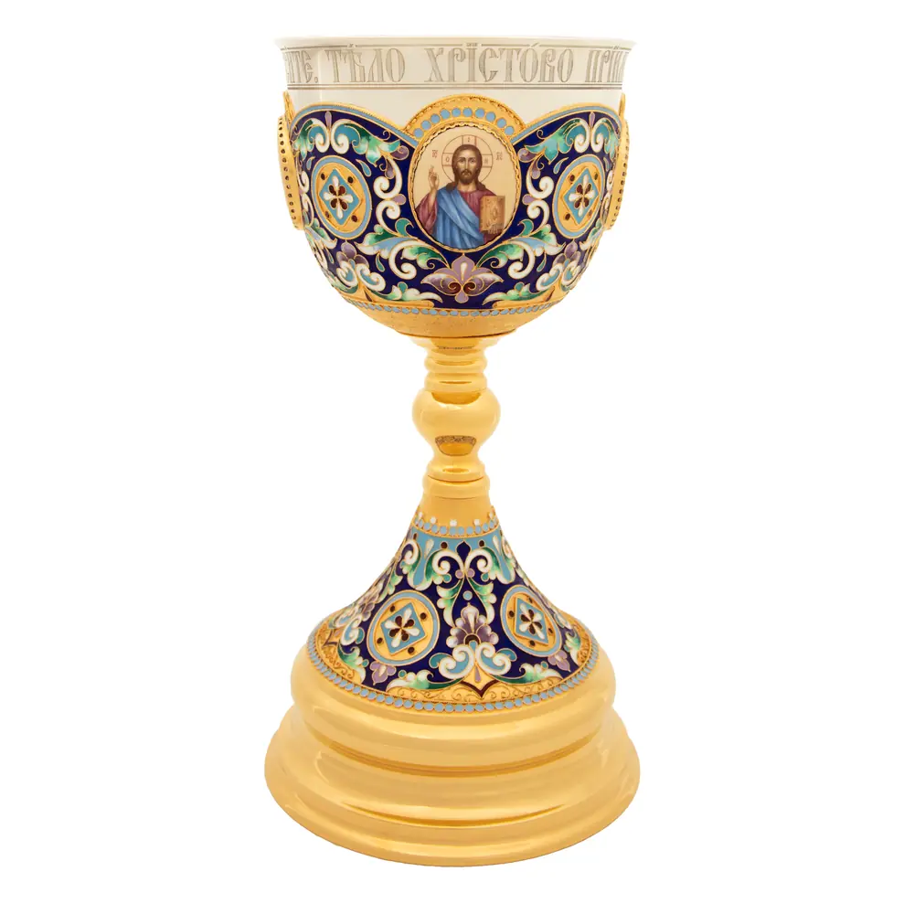 Потир 1.75л 4-финифти, филигрань, эмаль / золочение / серебряный стакан (УИН)