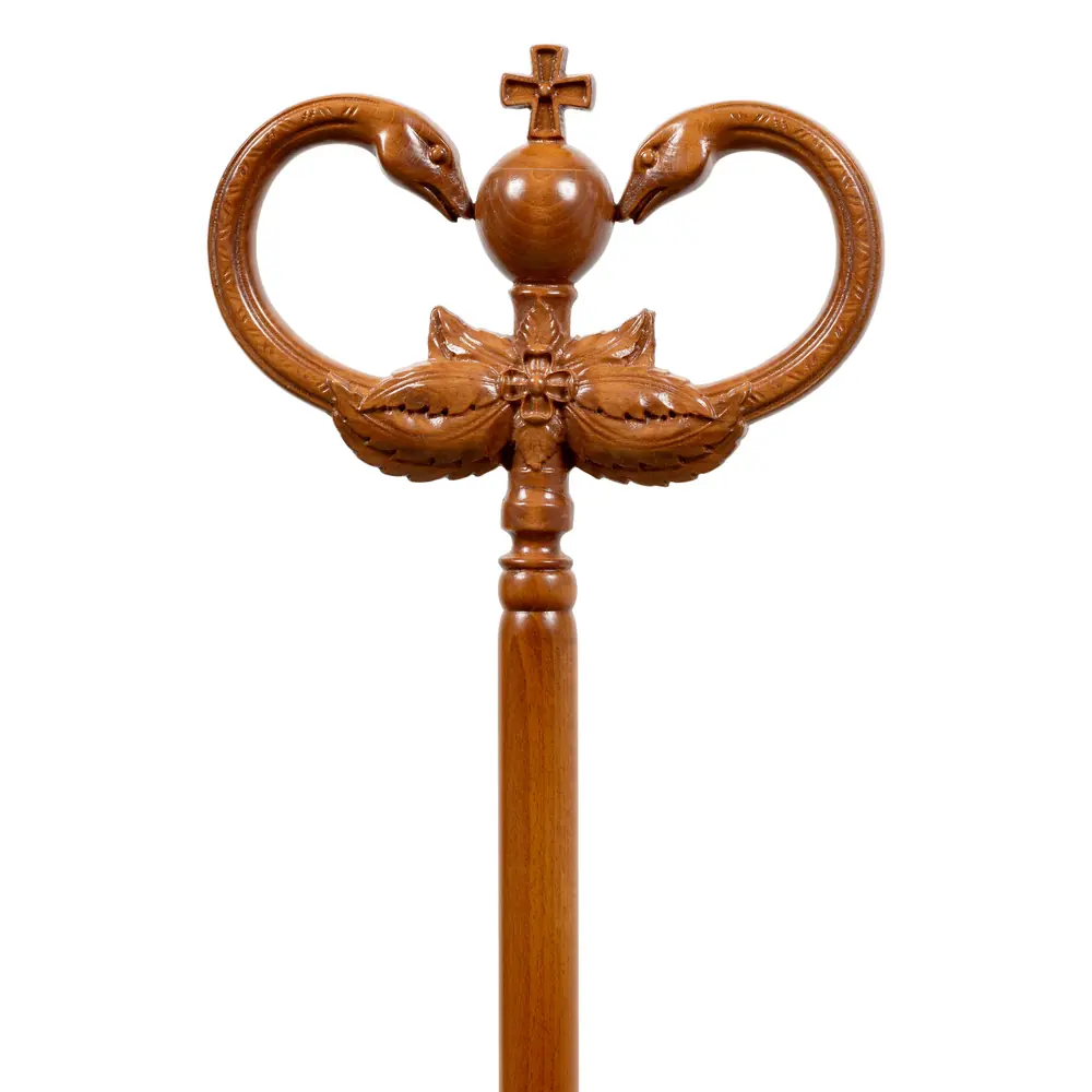 Bishop's staff with carved with finial in case