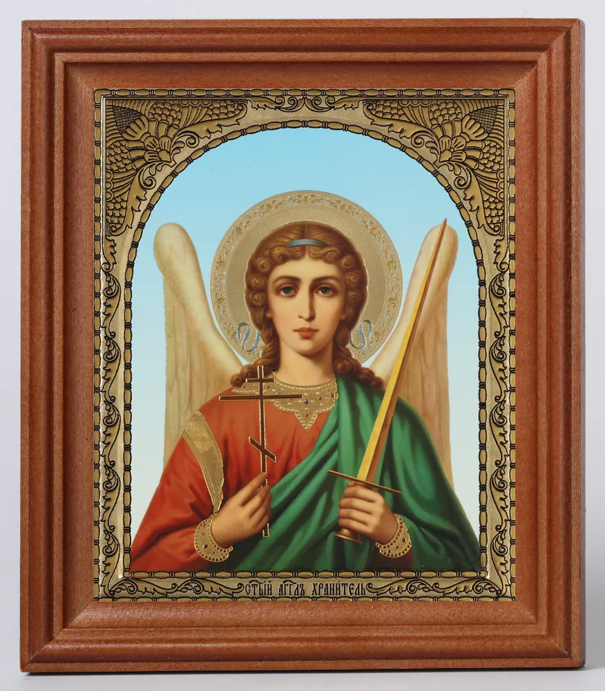 Icon in wooden frame 11×13 blind embossing (without glass), packaging Guardian Angel (half-length)